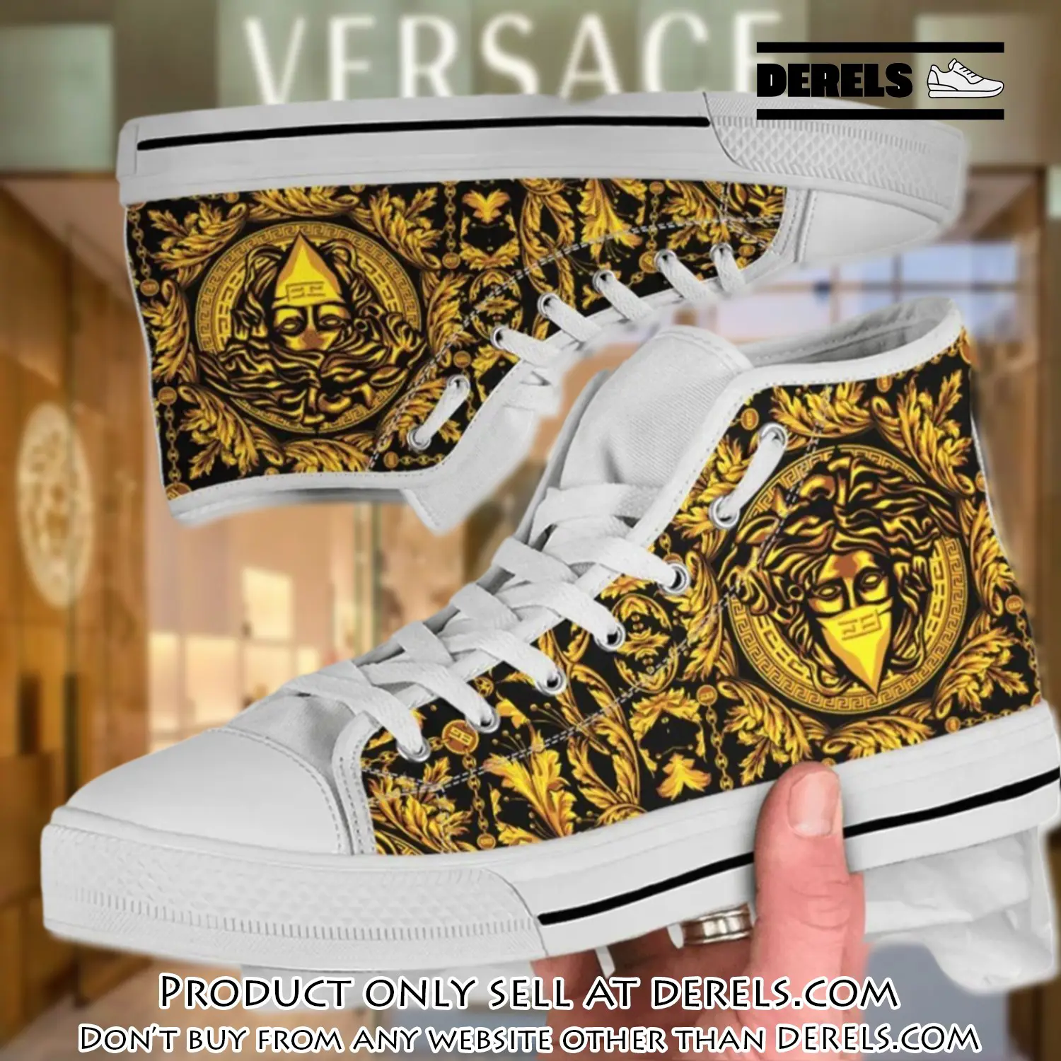 Versace medusa golden white high top canvas shoes luxury brand gifts for men women dr1622085